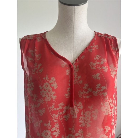 Collective Concepts Sleeveless Womens Red Floral Sheer Blouse MP - Picture 9 of 12